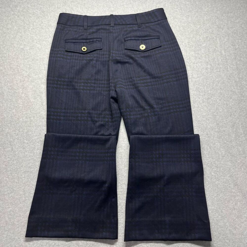 CAbi Women's Size 14 Navy Plaid Wide Leg Flare Trousers Dress Pants Stretch - Picture 2 of 8